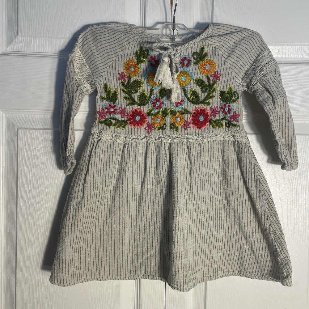 Mimi Maggie Embroidered Floral Dress Girls 4 Striped Cotton Long Sleeve Cottage